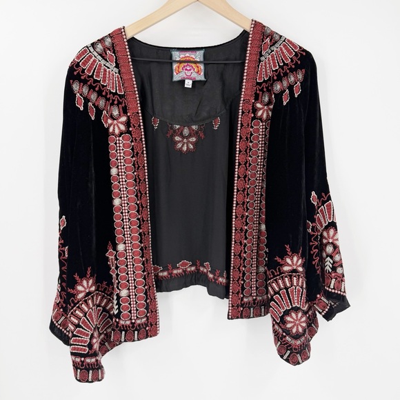 Rare Johnny Was Aurore Embroidered Velvet Bolero Kimono Jacket M Luxe Boho - Picture 1 of 6